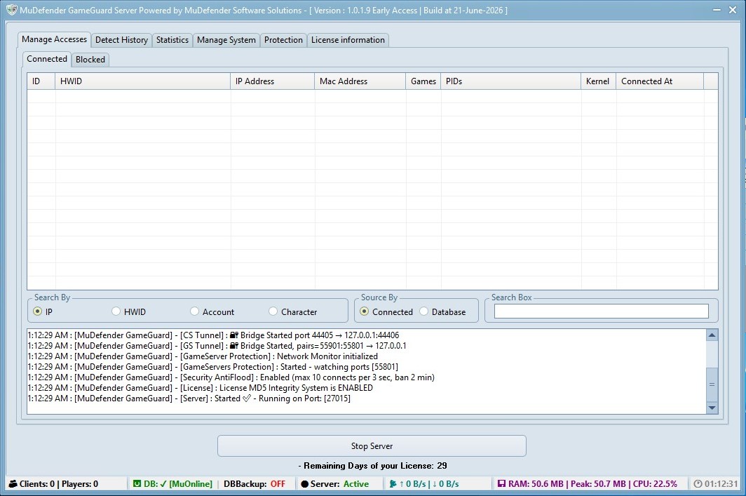 MuDefender GameGuard admin dashboard